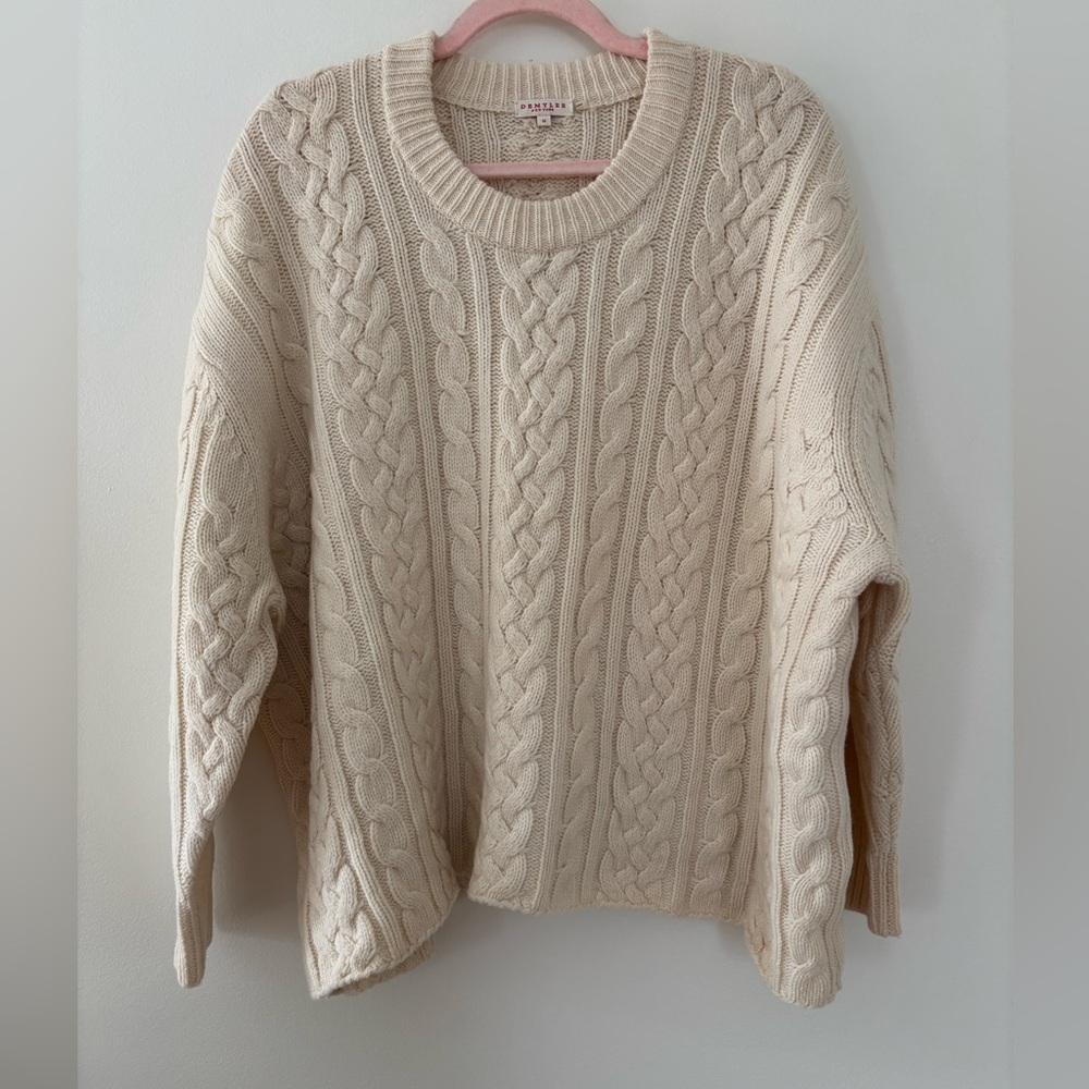 Demylee New York 100% Wool Cable Knit Cream Cable Knit Sweater Medium